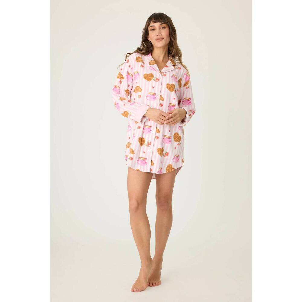 NEW PJ SALVAGE brunch club flannel night shirt in pink